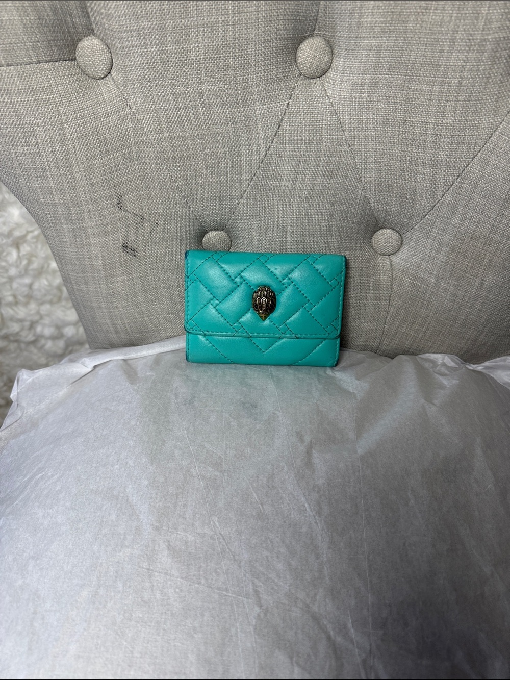 Kurt Geiger Quilted Teal Compact Leather Wallet